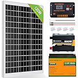 ECO-WORTHY 120W 12V Solarpanel Kit 0,5 kWh/Tag: 120 W Monokristallines Solarpanel + 50Ah LiFePO4 Lithium Batterie + 600W Wechselrichter + 30A Solarladeregler für Wohnmobile