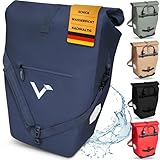 Valkental - 2in1 Fahrradtasche aus klimafreundlichem TPU - 100% Wasserdicht - Viele praktische Fächer - 23-28L Flexibles Volumen mit Laptopfach - Gepäckträgertasche in Blau